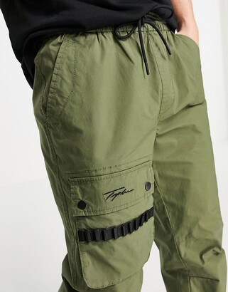 Topman relaxed signature cargo pants in khaki
