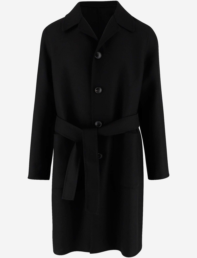 Ami Black Wool Men's Belted Coat - ShopStyle