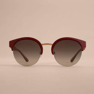 Burberry Check Detail Round Half-frame Sunglasses