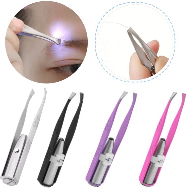 YJYIBEI 1/2pcs Eyebrow Tweezer with LED Light Smart Design Precision Eyelash Hair Remove Stainless Steel Tweezers Portable Makeup Tools