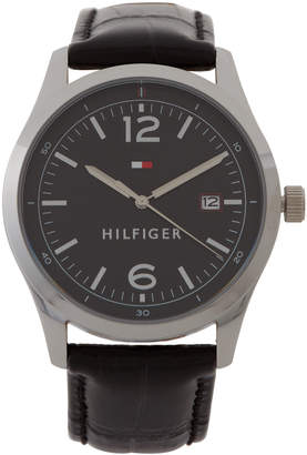 Tommy Hilfiger 1710350 Silver-Tone & Black Leather Table Watch