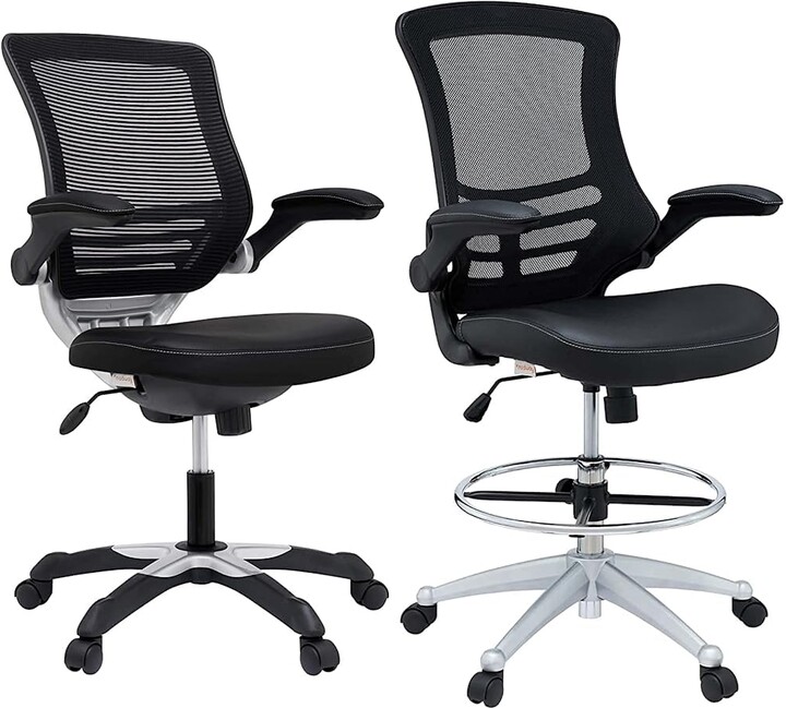 Modway Edge Mesh Back and White Vinyl Seat Office Chair with FlipUp