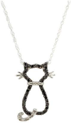Fine Jewellery 10K White Gold Black And White Diamond Cat Necklace