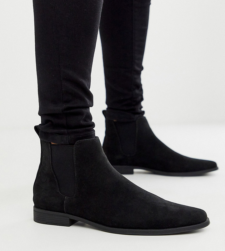 DESIGN Wide Fit boots black faux suede - ShopStyle