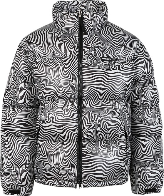 Vetements Zebra Print Logo Puffer Jacket Black And White - ShopStyle