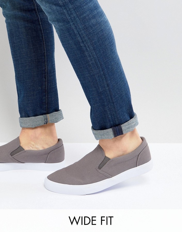 Mens Wide Canvas Slip On Shoes | over 