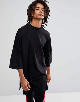 ASOS DESIGN extreme oversized super longline t-shirt with side splits in black