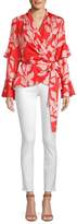 Thumbnail for your product : PatBO Leaf Print Ruffle Wrap Top