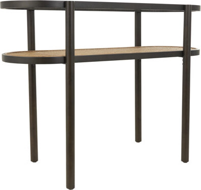 Bay Isle Home Chassidy Rattan Oval 1 Shelf Brown Console Table with Pressed Tempered Glass Top and Metal Legs