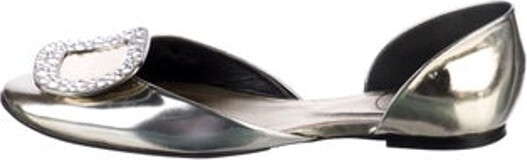 Roger Vivier Leather D'Orsay Flats Silver Semi-Pointed Toes with Crystal Embellishments Includes Box & Dust Bag Unfortunately due to restrictions this item may not be eligible for shipping in all areas.