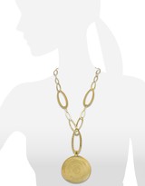 Thumbnail for your product : Stefano Patriarchi Golden Silver Etched Round Pendant Chain Necklace