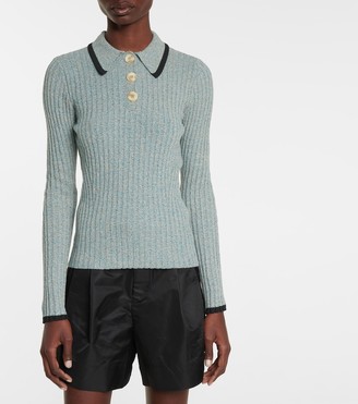 Ganni Linen and cotton-blend polo sweater