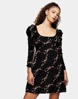 Thumbnail for your product : Topshop ruched sleeve mini tea dress in black floral