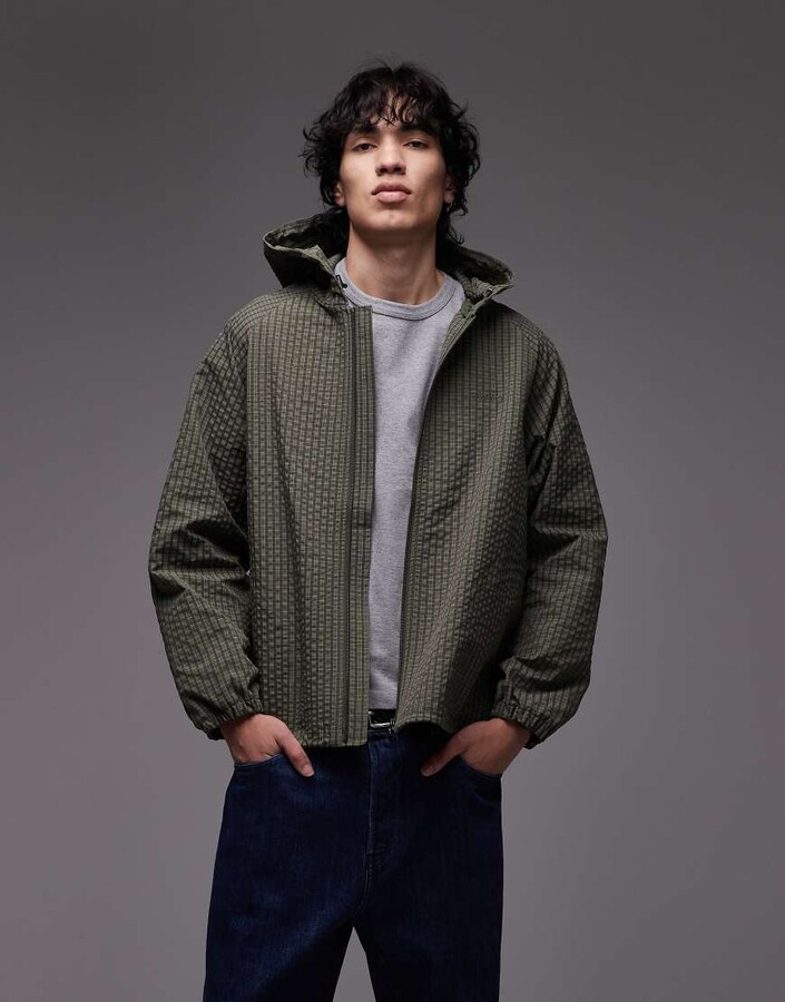 Gramicci northside utility hooded jacket in green micro plaid