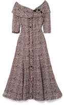 Erdem - Iman Off-the-shoulder Embellished Bouclé-tweed Midi Dress - Burgundy