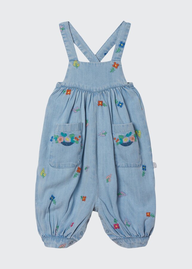 Stella McCartney Kids Girl's Floral Embroidered Denim Overalls, Size 6-36M  - ShopStyle