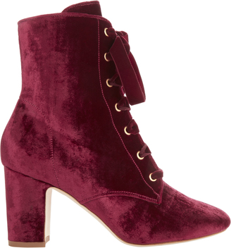 Polly Plume Ally Lace-Up Red Velvet Booties Red 37