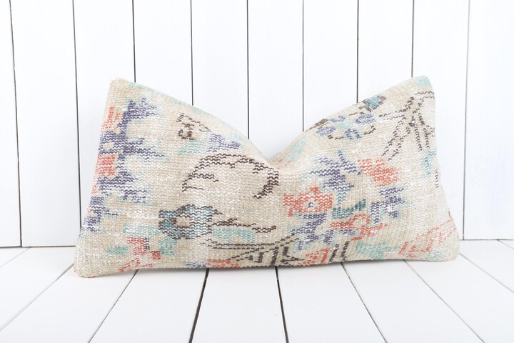 Vintage Turkish Kilim Lumbar Pillow Cover Inch, Handmade