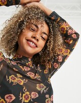 Thumbnail for your product : Santa Cruz high neck long sleeve crop top in floral mesh
