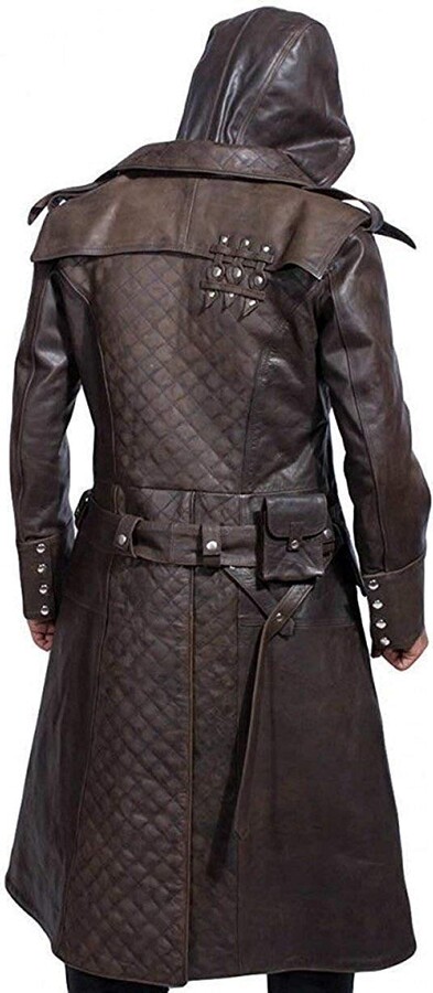 leather trench coat with hood