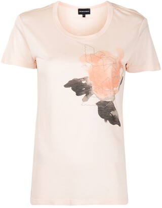 Emporio Armani rose-print cotton T-shirt