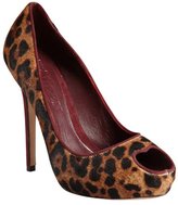 Thumbnail for your product : Alexander McQueen brown leopard print calf hair platform peep toe pumps