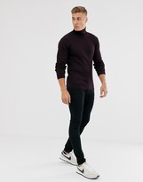 Thumbnail for your product : Brave Soul rib roll neck in 100% cotton in dark red