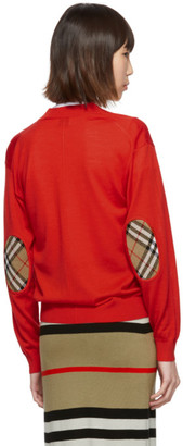 Burberry Red Vintage Check Elbow Patch Dornoch Cardigan