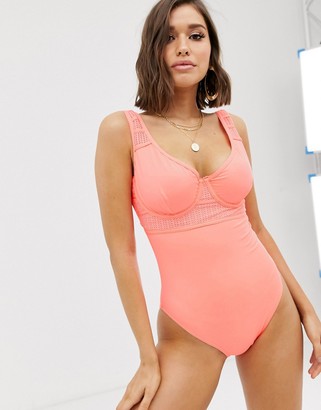ASOS DESIGN fuller bust exclusive plunge underwired fishnet swimsuit in  washed neon pink dd - ShopStyle