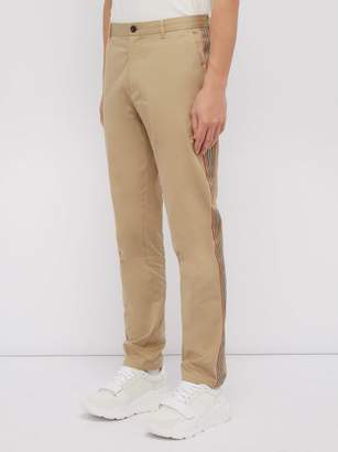 Burberry Icon Stripe Slim-leg Cotton-twill Chino Trousers - Mens - Camel
