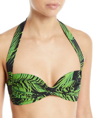Norma Kamali Bill Palm-Print Halter Bikini Swim Top