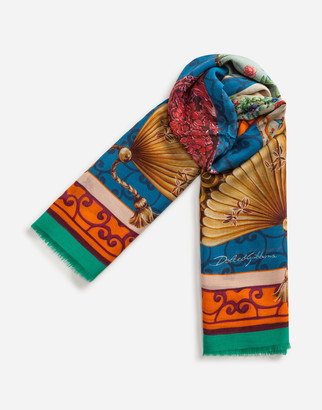 Dolce & Gabbana Scarf In Modal And Cashmere With Silk Road Print: 140 X 140cm- 55 X 55 Inches