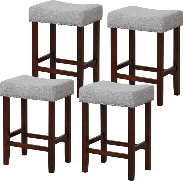 Gymax Set of 4 Bar Stools Counter Height Saddle Kitchen Chairs w/ Wooden Legs