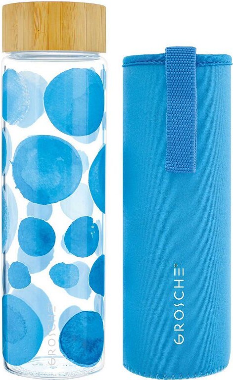 Grosche Venice Glass Water Bottle With Protective Carrying Sleeve