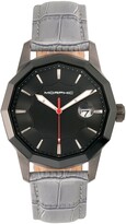 Thumbnail for your product : Morphic M56 Series, Black Case, Grey Leather Band Watch w/Date, 42mm