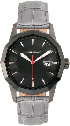 Morphic M56 Series, Black Case, Grey Leather Band Watch w/Date, 42mm