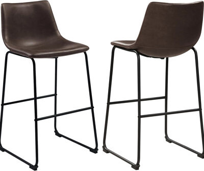 Latitude Run Brown And Black Armless Bar Stools 2 Units - Stylish Seating For Lounging. Upholstered In Two-Tone Brown. Foot Pedestal Comfortable Classic Design F