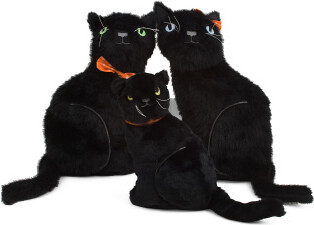 Set Of 3 Black Cat Family Shaped Pillows | Polyester