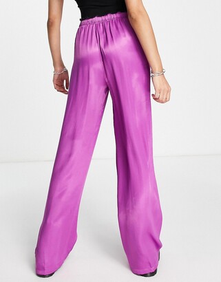 Bershka straight leg satin trousers in purple - ShopStyle
