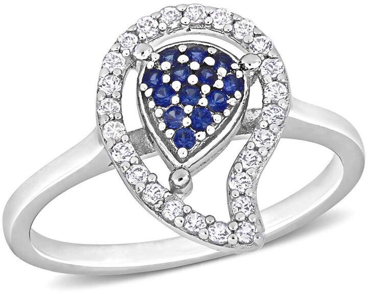 FB Jewels 1.78 Carat Genuine Blue Sapphire & White Topaz 925 Sterling Silver Birthstone Ring 