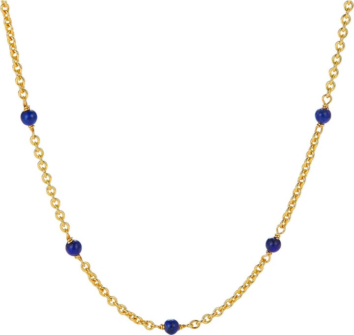 Janus Edinburgh Ba Blue Lapis Beaded Gold Vermeil Silver Short Chain Necklace