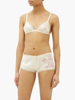 Thumbnail for your product : Carine Gilson Floral-print Lace-trimmed Silk Triangle Bra - White Print