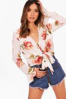 Thumbnail for your product : boohoo Floral Button Up Tie Neck Blouse