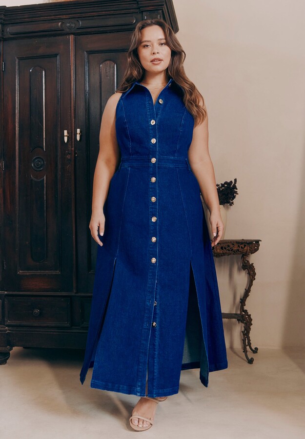 Sleeveless Denim Midi Dress