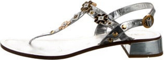 Prada Leather T-Strap Sandals Silver Buckle Closure at Ankles Includes Dust Bag Designer