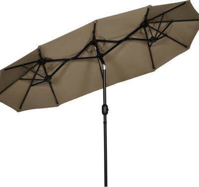 9.5' Double Patio Umbrella - Glittering Outdoor Market With Tilt And Crank Fabrication, 3 Air Vents, 12 Ribs For Garden Deck Pool, Grayish Plate Large