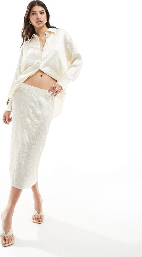 Vero Moda Aware satin plisse midi skirt co-ord in cream ShopStyle