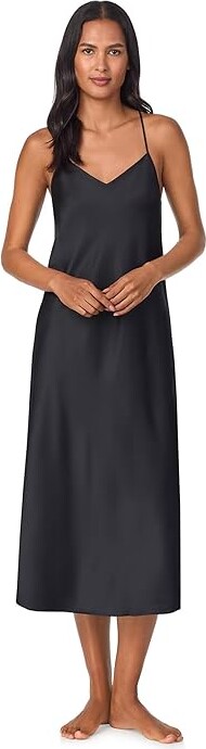 Lauren Ralph Lauren Satin V-Neck Sleeveless Maxi Gown Women's Pajama Black : LG (US 12-14), Polyester/Satin