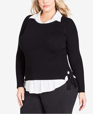 City Chic Trendy Plus Size Layered-Look Collared Top