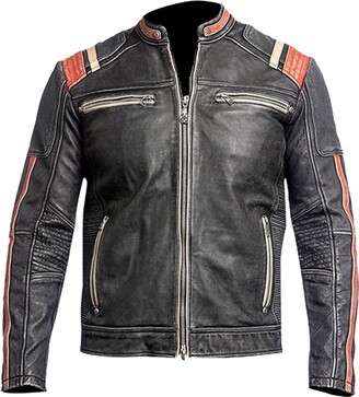 Hafsah Cafe Racer Vintage Leather Jacket Men-Antique Motorcycle Distressed  Leather Jacket | Retro Biker Leather Jacket |Mens Cafe Racer Jacket  (Antique D2 - ShopStyle